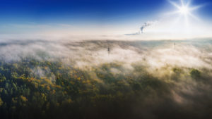 nature and industry - landscape from above in the early morning