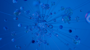 Droplets of water connect to each other in an artist's illustration.